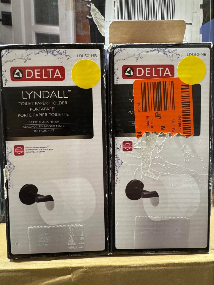 Delta Lyndall Wall Mount Euro Single Post Toilet Paper Holder Bath Hardware Accessory in Matte Black