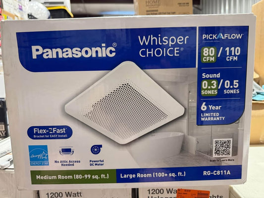 Panasonic Whisper Choice DC Pick-A-Flow 80/110 CFM Ceiling Bathroom Exhaust Fan with Flex-Z Fast Bracket