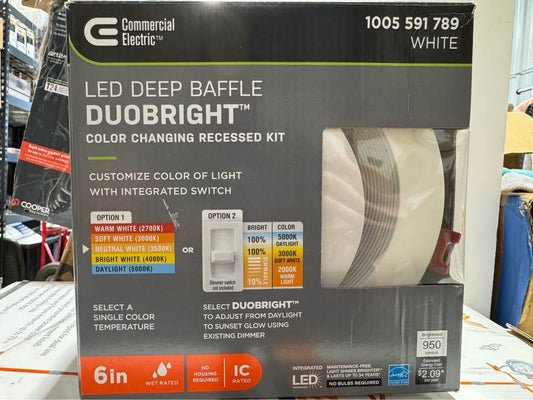 Commercial Electric Ultra Baffle Integrated LED 6 in Round Adj Color Temp Canless Recessed Light for Kitchen Bath Living rooms, White