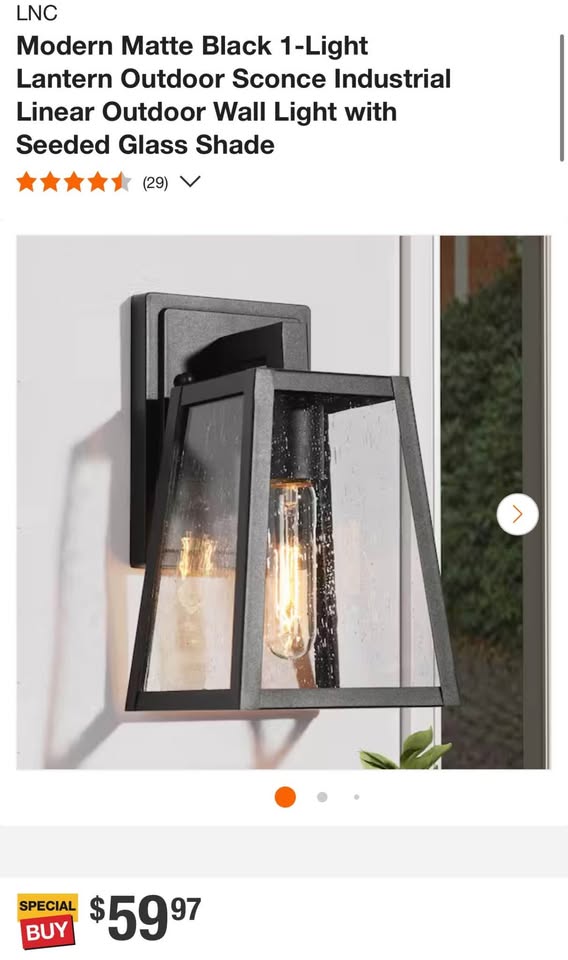 LNC Modern Matte Black 1-Light Lantern Outdoor Sconce Industrial Linear Outdoor Wall Light with Seeded Glass Shade