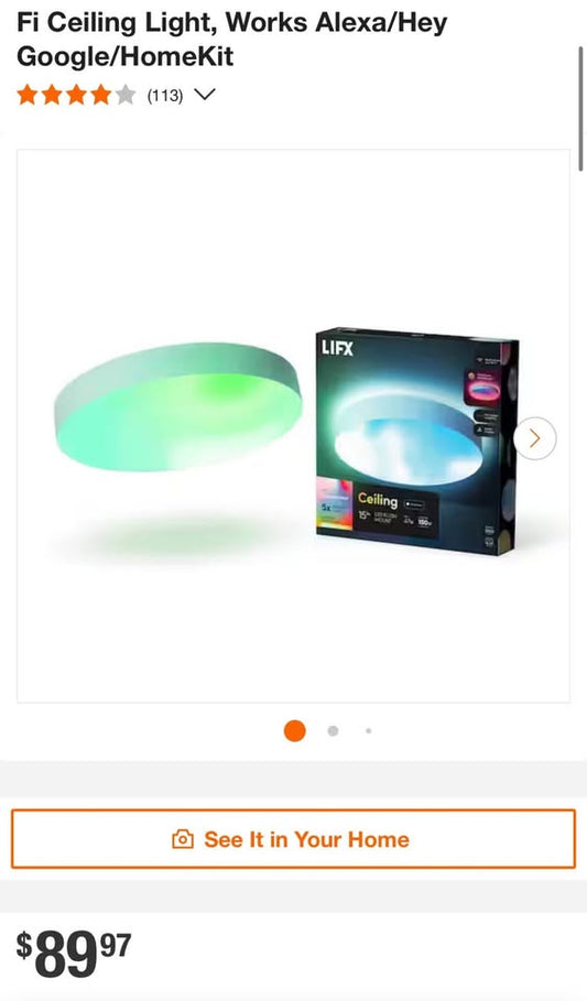 LIFX 15 in. White Indoor Selectable LED Flush Mount Multi-Color Smart Wi-Fi Ceiling Light, Works Alexa/Hey Google/HomeKit