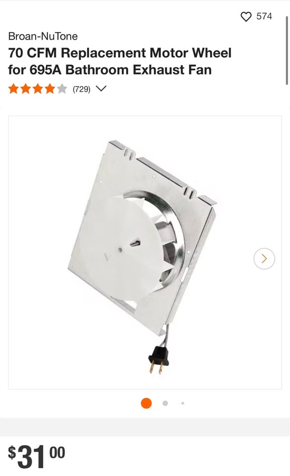 Broan-NuTone 70 CFM Replacement Motor Wheel for 695A Bathroom Exhaust Fan