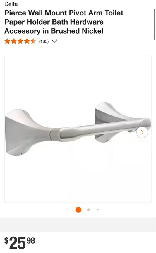 Delta Pierce Wall Mount Pivot Arm Toilet Paper Holder Bath Hardware Accessory in Brushed Nickel