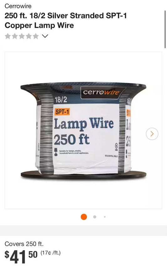 Cerrowire 250 ft. 18/2 Silver Stranded SPT-1 Copper Lamp Wire