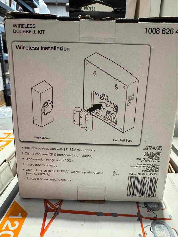 Defiant Wireless Battery Operated Doorbell Kit with Wireless Push Button, White