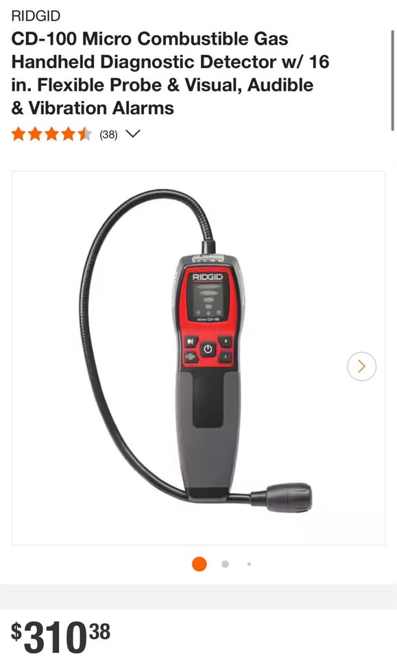 RIDGID CD-100 Micro Combustible Gas Handheld Diagnostic Detector w/ 16 in. Flexible Probe & Visual, Audible & Vibration Alarms