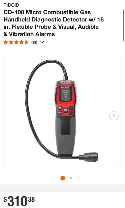RIDGID CD-100 Micro Combustible Gas Handheld Diagnostic Detector w/ 16 in. Flexible Probe & Visual, Audible & Vibration Alarms