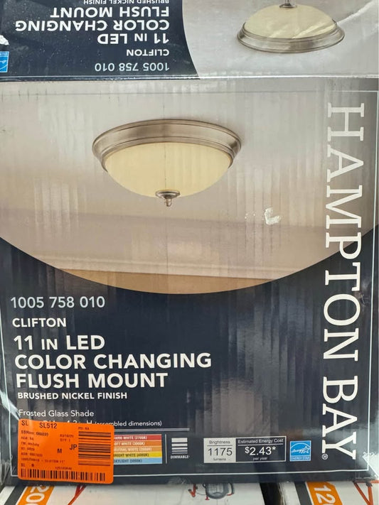 Hampton Bay Clifton 11 in. Brushed Nickel Selectable LED Flush Mount