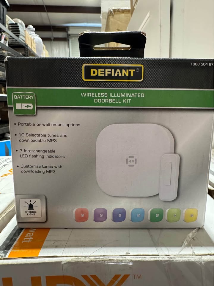 Defiant Wireless LED Illuminated Battery Operated Doorbell Kit with Wireless Push Button, White