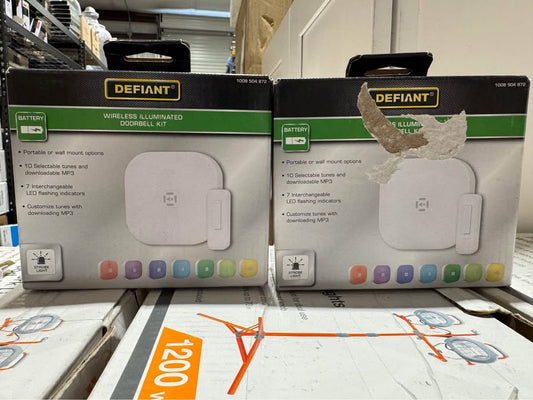 Defiant Wireless LED Illuminated Battery Operated Doorbell Kit with Wireless Push Button, White