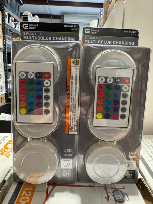 Commercial Electric Plug-in 3-Light LED RGBW Puck Light with Color Changing