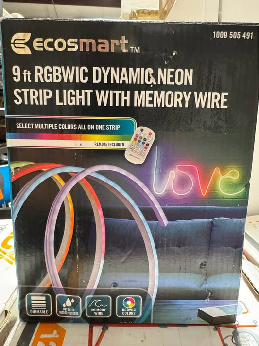 EcoSmart 9 ft. RGBWIC Dynamic Color Changing Dimmable Plug-In LED Neon Flex Strip Light with Memory Wire Function and Remote