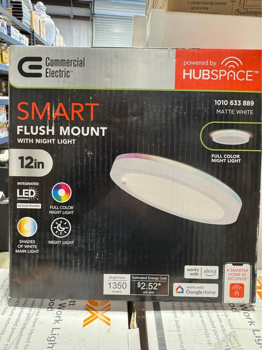 Commercial Electric 12 in. LED Flush Mount Smart CCT and RGB Selectable Matte White Finish