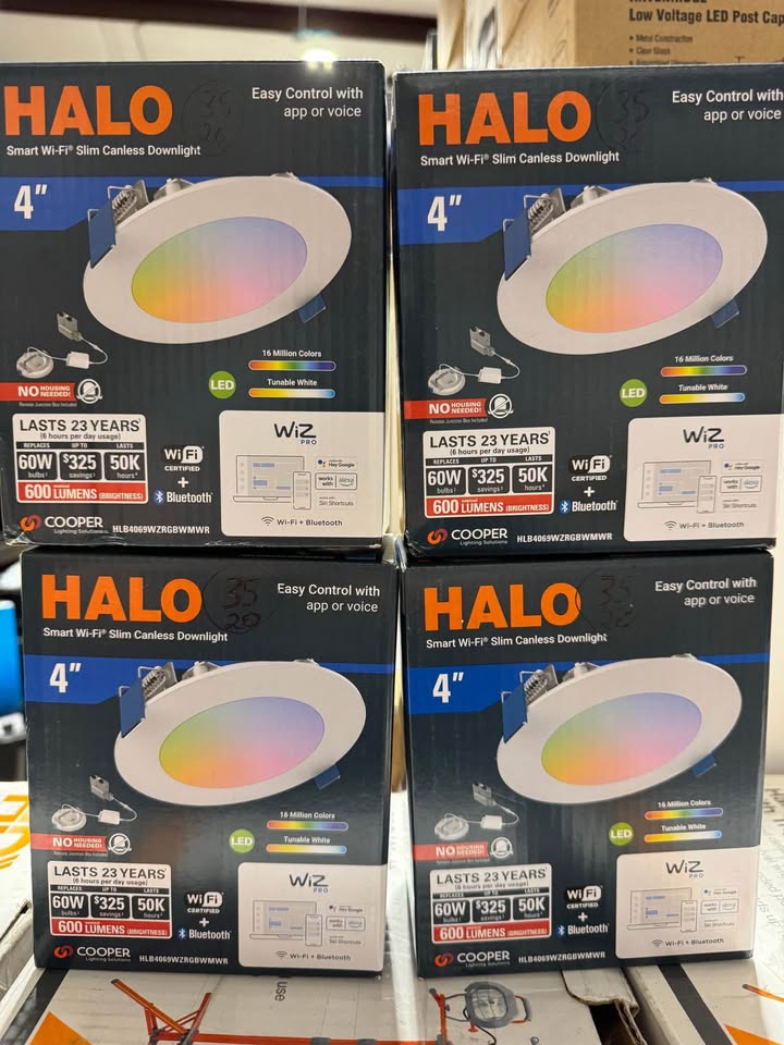 HALO HLB 4 in. Color and Tunable White Slim Canless Smart Wi-Fi LED Recessed Downlight with WiZ Pro