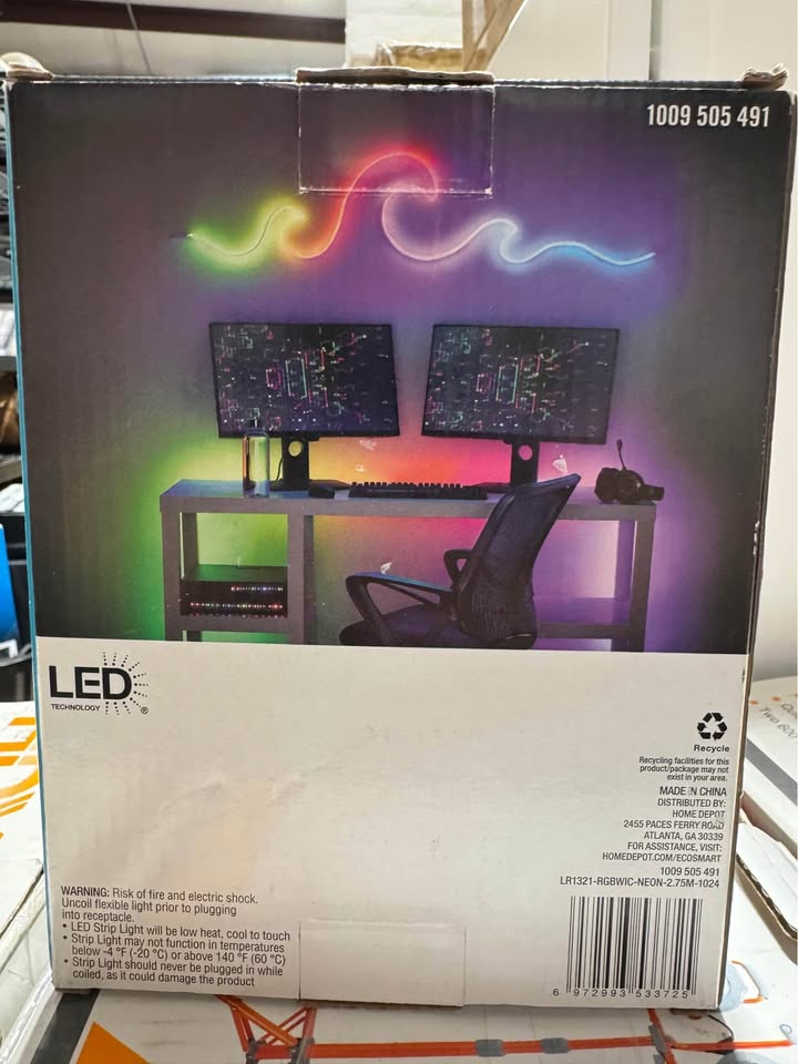 EcoSmart 9 ft. RGBWIC Dynamic Color Changing Dimmable Plug-In LED Neon Flex Strip Light with Memory Wire Function and Remote