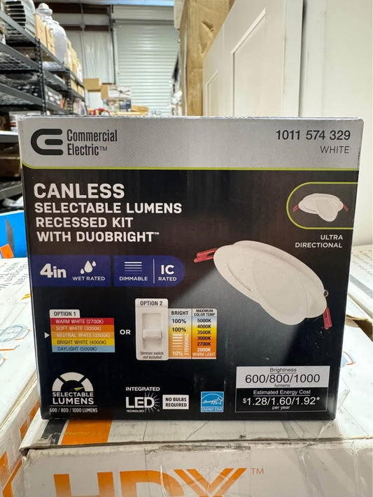 Commercial Electric Elite Series 4 in. LED DuoBright, 3-Level Lumen Select, Ultra Directional Canless Recessed Light, Adjustable CCT