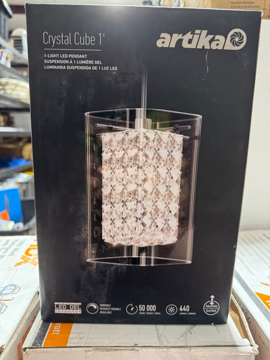 Artika Crystal Cube 5.5-Watt 1 Light Chrome Modern Integrated LED Mini Pendant Light Fixture for Kitchen Island