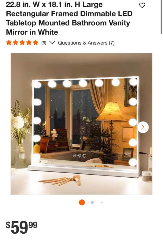 22.8 in. W x 18.1 in. H Large Rectangular Framed Dimmable LED Tabletop Mounted Bathroom Vanity Mirror in White