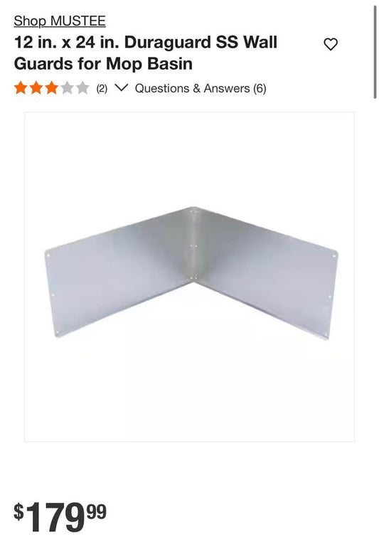 12 in. x 24 in. Duraguard SS Wall Guards for Mop Basin